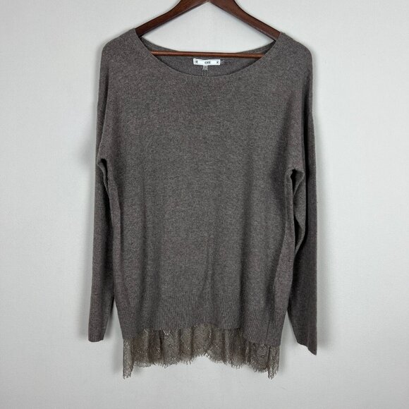 Sioni Tunic Sweater Womens Small Brown Cashmere Wool Blend Knit Layered Lace Hem - Picture 1 of 10